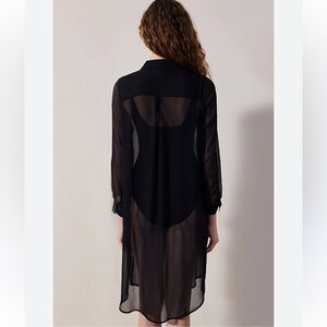 WILFRED 100% Silk Black Long Sleeve Dress / Duster / Swim Coverup size small
